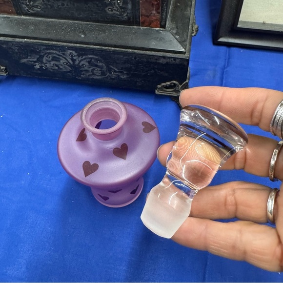 Royal Limited Crystal Glass Perfume Bottle Brushed Pink Burgundy Hearts Empty - Picture 5 of 8